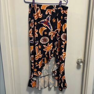 Women’s Black Floral & Celestial Ruffle Hem Skirt